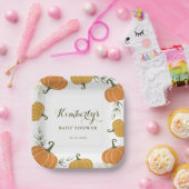 Rustieke Pompoen & Bladeren Genderneutraal Baby sh Papieren Bordje (Feest)