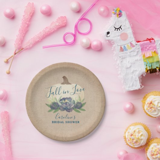 Rustieke Pompoen Blauwe Herfst Bloemen Vrijgezelle Papieren Bordje (Feest)