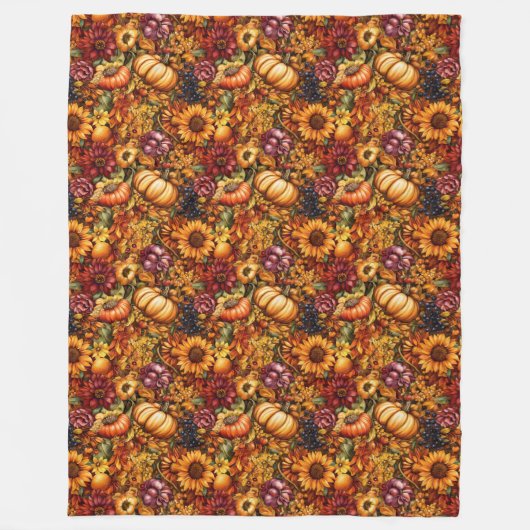 Rustieke Pompoen & Bloemen Gezellige Herfst Sfeer Fleece Deken (Voorkant)