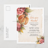 Rustieke Pompoen Bloemen Thanksgiving Invitation Briefkaart (Voorkant / Achterkant)