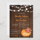 Rustieke pompoen bloemenhouten lichten vallen brui kaart (Voorkant)