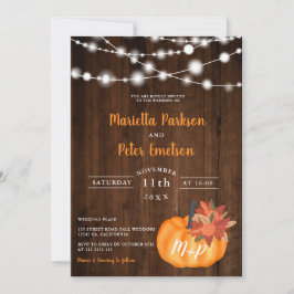 Rustieke pompoen bloemenhouten lichten vallen brui kaart