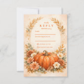 Rustieke Pompoen Bloemige Herfst Bruiloft RSVP Kaartje (Voorkant)