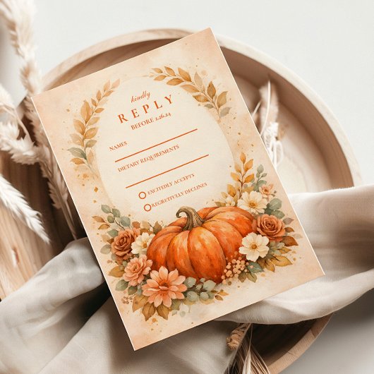 Rustieke Pompoen Bloemige Herfst Bruiloft RSVP Kaartje