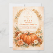 Rustieke Pompoen Bloemige Herfst Bruiloft Save The Date (Voorkant)