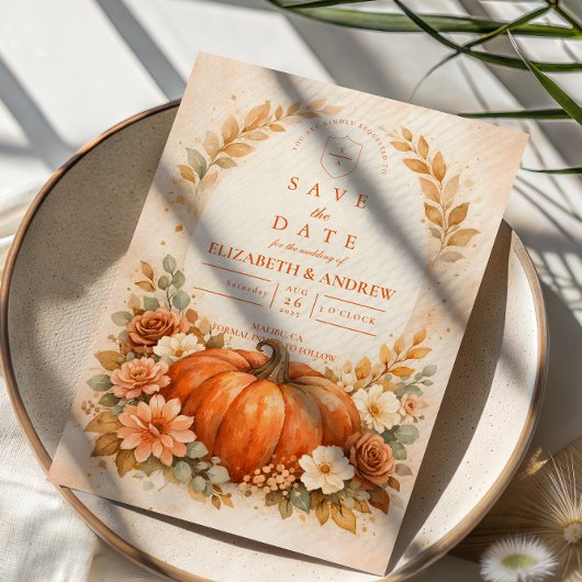 Rustieke Pompoen Bloemige Herfst Bruiloft Save The Date