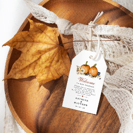 Rustieke pompoen botanische herfst bruiloft welkom cadeaulabel