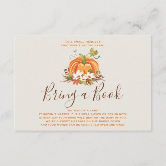 Rustieke pompoen Breng een boek Herfst Herfstdouch Informatiekaartje (Voorkant)