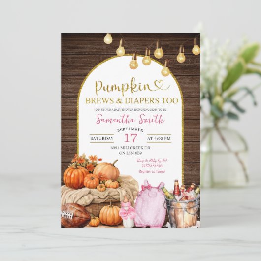 Rustieke Pompoen Brouwen & Luiers Meisje Baby show Kaart (Staand voorkant)