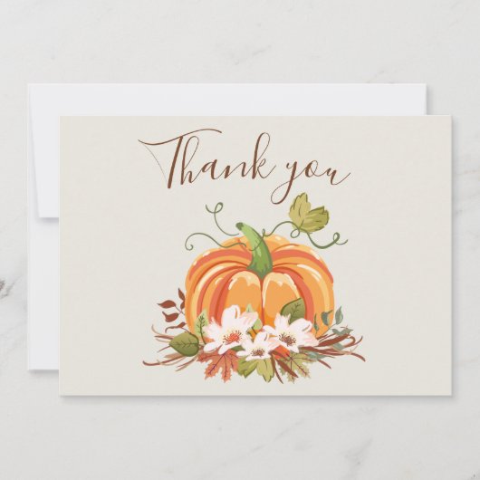 Rustieke Pompoen Dank u Kaart Bloemen Herfst Bruin (Voorkant)