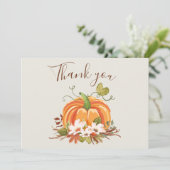 Rustieke Pompoen Dank u Kaart Bloemen Herfst Bruin (Staand voorkant)