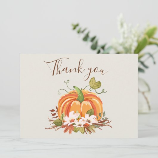 Rustieke Pompoen Dank u Kaart Bloemen Herfst Bruin (Staand voorkant)