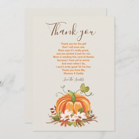 Rustieke Pompoen dank u Rustieke Herfst Baby showe Bedankkaart (Voorkant / Achterkant)