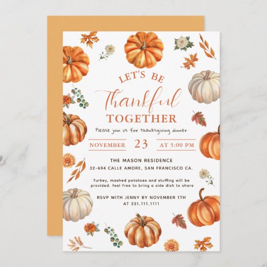 Rustieke pompoen dankbaar Thanksgiving Diner Kaart (Voorkant / Achterkant)