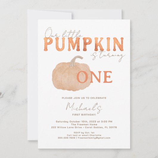 Rustieke pompoen eerste verjaardag uitnodiging (Voorkant)