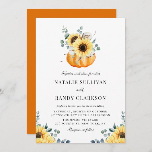 Rustieke Pompoen en Zonnebloemen Herfst Bruiloft Kaart (Voorkant / Achterkant)
