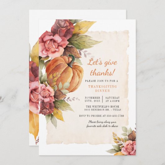 Rustieke pompoen Geef Bedankt Thanksgiving Diner Kaart (Voorkant / Achterkant)