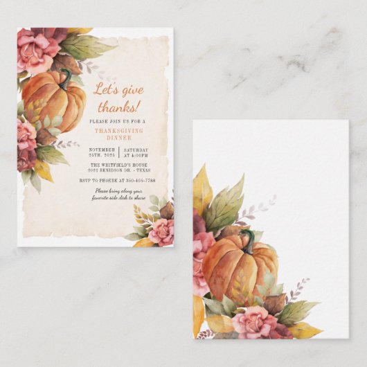 Rustieke pompoen Geef Bedankt Thanksgiving Diner Notitiekaartje (Voorkant / Achterkant)