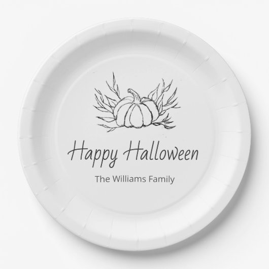 Rustieke Pompoen Halloween Party Eenvoudige Typogr Papieren Bordje (Voorkant)