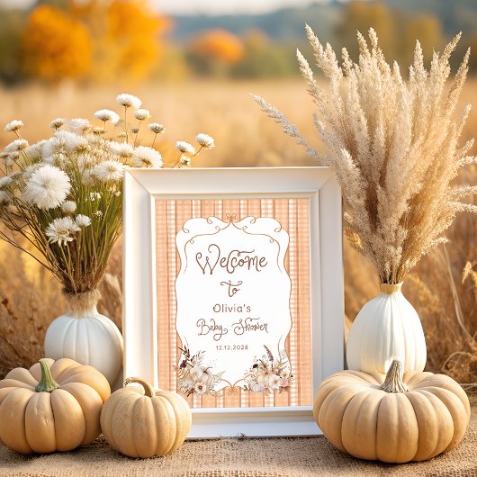 Rustieke Pompoen Herfst Bloemen Baby shower Welkom Poster