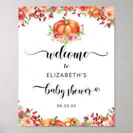 Rustieke Pompoen Herfst Bloemen Baby shower Welkom Poster