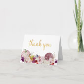 Rustieke Pompoen Herfst Bloemen Gouden Kalligrafie Bedankkaart (Voorkant)