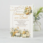 Rustieke Pompoen Herfst Bloemen Thanksgiving Diner Kaart (Staand voorkant)