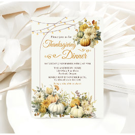 Rustieke Pompoen Herfst Bloemen Thanksgiving Diner Kaart