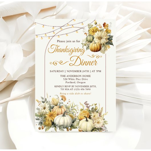 Rustieke Pompoen Herfst Bloemen Thanksgiving Diner Kaart