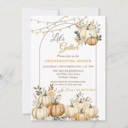 Rustieke Pompoen Herfst Bloemen Thanksgiving Diner Kaart (Voorkant)