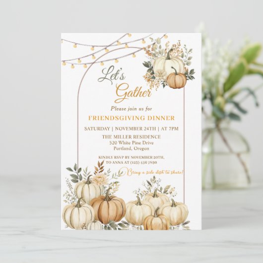 Rustieke Pompoen Herfst Bloemen Thanksgiving Diner Kaart (Staand voorkant)