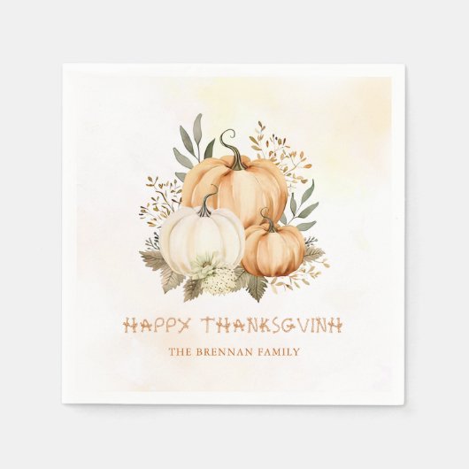 Rustieke Pompoen Herfst Bloemen Thanksgiving Diner Servet (Voorkant)