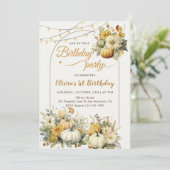 Rustieke Pompoen Herfst Bloemen Verjaardagsfeest Kaart (Staand voorkant)