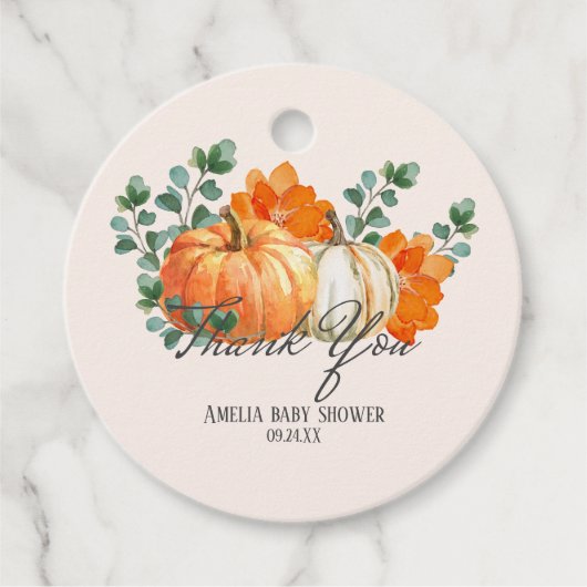Rustieke Pompoen Herfst bloemenherfst Baby shower Bedankjes Labels (Voorkant)
