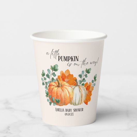 Rustieke Pompoen Herfst bloemenherfst Baby shower Papieren Bekers (Achterkant)