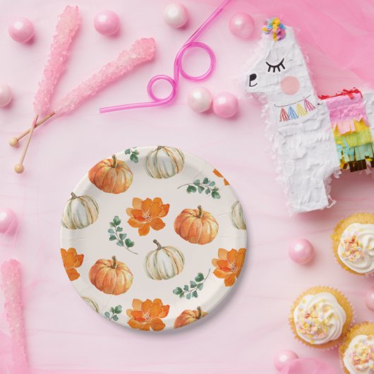 Rustieke Pompoen Herfst bloemenherfst Baby shower Papieren Bordje (Feest)