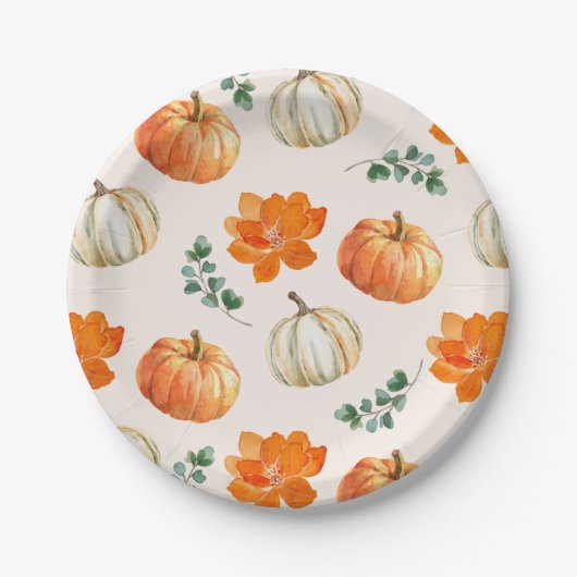 Rustieke Pompoen Herfst bloemenherfst Baby shower Papieren Bordje (Voorkant)
