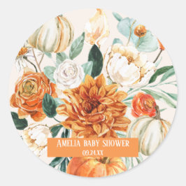 Rustieke Pompoen Herfst bloemenherfst Baby shower Ronde Sticker