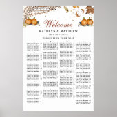 Rustieke pompoen herfst bruiloft alfabetische zitp poster (Voorkant)