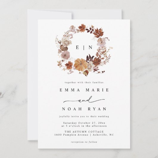 Rustieke pompoen herfst bruiloft uitnodiging (Voorkant)