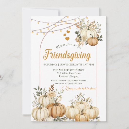 Rustieke Pompoen Herfst Floral Friendsgiving Kaart (Voorkant)