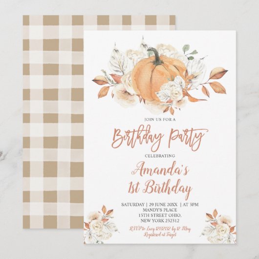 Rustieke Pompoen Herfst Rustiek Bloemen Verjaardag Kaart (Voorkant / Achterkant)