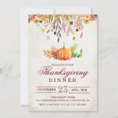 Rustieke Pompoen Herfst Thanksgiving Diner Invitat Kaart (Voorkant)