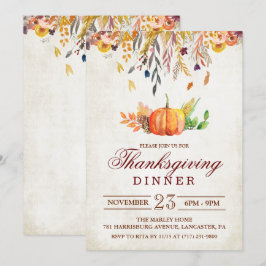 Rustieke Pompoen Herfst Thanksgiving Diner Uitnodi Kaart