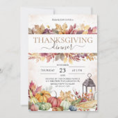 Rustieke Pompoen Herfst Waterverf Thanksgiving Din Kaart (Voorkant)