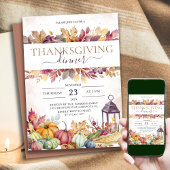 Rustieke Pompoen Herfst Waterverf Thanksgiving Din Kaart