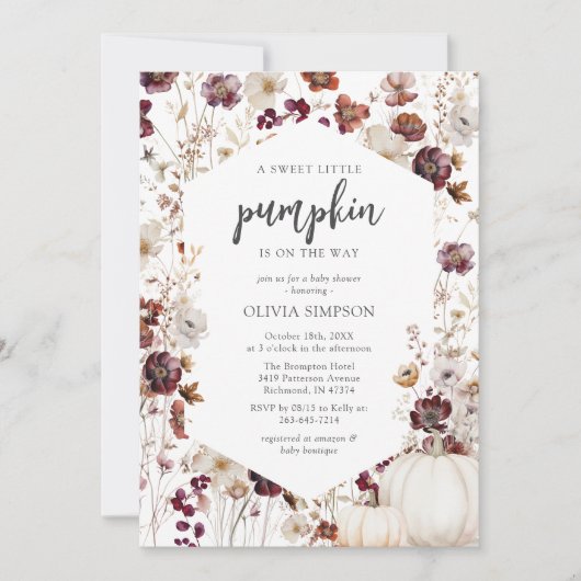 Rustieke pompoen Herfst Wildflower Baby shower Kaart (Voorkant)