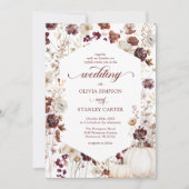 Rustieke Pompoen Herfst Wildflower Wedding Kaart (Voorkant)