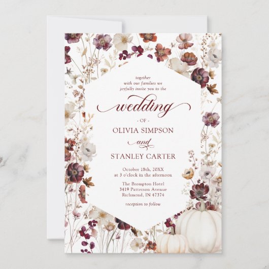 Rustieke Pompoen Herfst Wildflower Wedding Kaart (Voorkant)