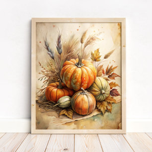 Rustieke pompoen & herfstbladeren Boho Herfst Wall Poster